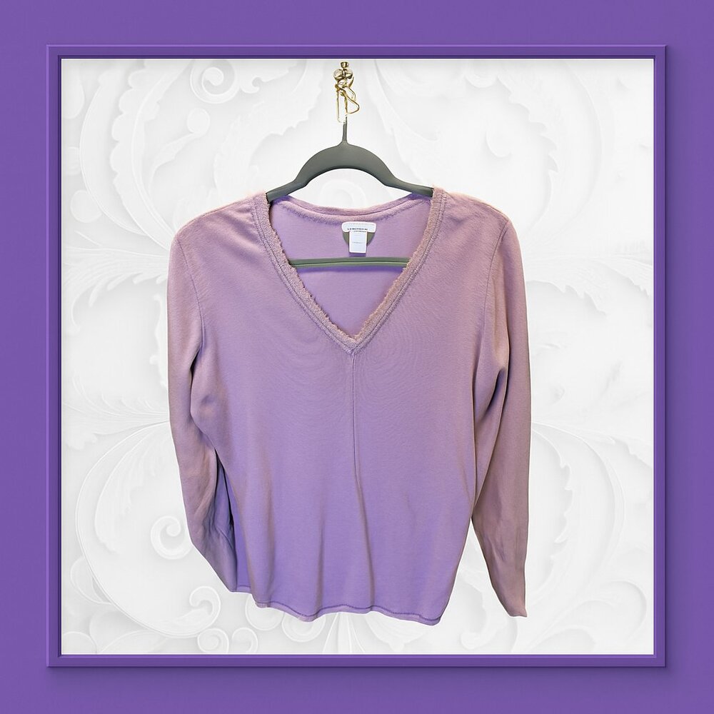 Isaac Mizrahi Lavender V-Neck Sweater - Pima Cotton and Cashmere Blend